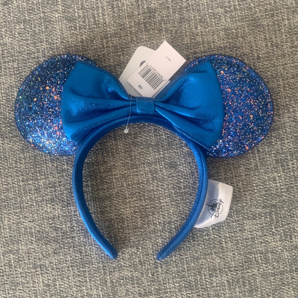 Blue Minnie Disney ears with bow and glitter ears